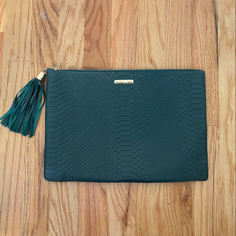 Gigi New York Embossed Leather Clutch - Dark Green